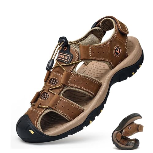 LTHTX Herren Verstellbare Orthopädische Sandalen Atmungsaktive Outdoor Wandersandalen Leichte Geschlossene Zehen Trekkingschuhe für Sommer Walking Strand Sport, Braun 5, 46 EU von LTHTX