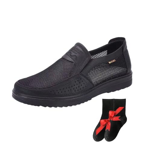 LTHTX Herren-Wanderschuhe, verlängerte Breite, Fuß und Ferse, bequem, atmungsaktiv, Netz-Schuhe, lässiger Slipper, Sommerschuhe für Herren, 2024 Loafers, Schwarz , 41 EU von LTHTX