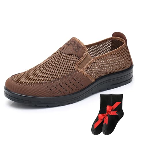 LTHTX Herren-Wanderschuhe, verlängerte Breite, Fuß und Ferse, bequem, atmungsaktiv, Netz-Schuhe, lässiger Slipper, Sommerschuhe für Herren, 2024 Loafers, braun, 40 EU von LTHTX