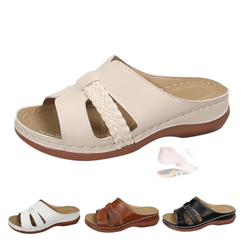 LTHTX Lässige Damen-Sandalen mit Keilabsatz, Sommer-Slipper, Fußgewölbeunterstützung, Strandsandalen für Damen, elegante Plateau-Schuhe, beige, 35 EU von LTHTX