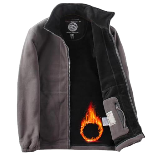 LTHTX Unisex 360 Grad Ultra-warme Sherpa Jacke Polartec Fleece Jacke Full-Zip Dicker Samt Taktischer Mantel mit Taschen, grau, L von LTHTX