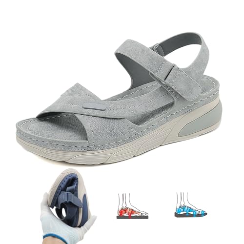 LTHTX Wandersandalen für Damen, leichte Keilsandalen für Damen, 2024, bequeme orthopädische Sandalen mit Fußgewölbeunterstützung, grau, 38 EU von LTHTX