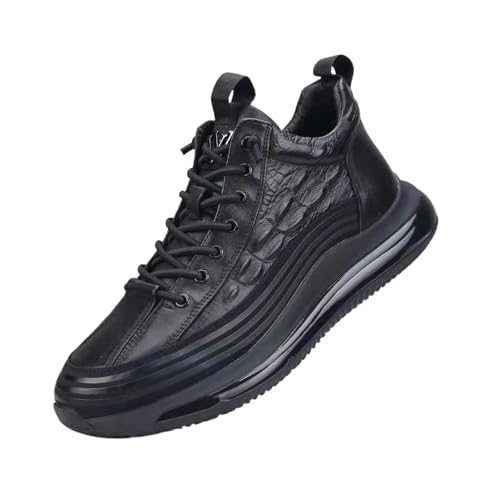 Men's Casual Cowhide Air Cushion Shoes, Crocodile Print Height Lifting Sneakers Soft Leather Comfortable Shoes (Black,44) von LTHTX