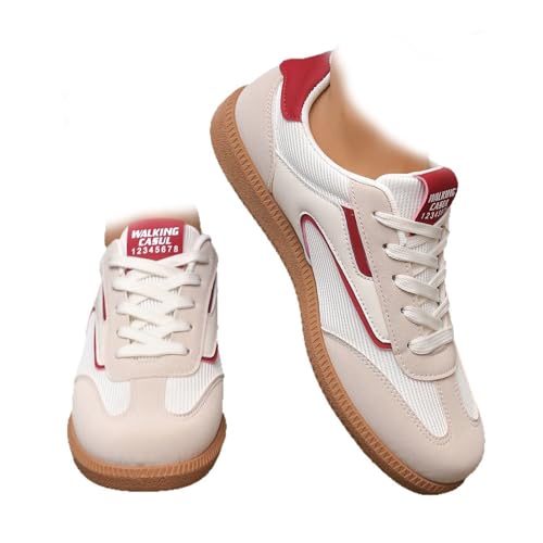 Modische Damen-Sneaker, Schnürung, niedrig, sportlich, lässig, bequem, atmungsaktiv, Sport-Laufschuhe, rutschfeste Skate-Schuhe, rot, 36.5 EU von LTHTX