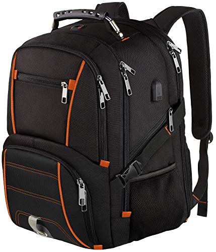 Reiserucksäcke für Herren, extra große College-Schule, Laptop-Büchertaschen mit USB-Ladeanschluss, RFID- und TSA-freundlich, wasserabweisend, Business-Computer-Tasche mit Gepäckhülle, 45 l, Orange von LTINVECK