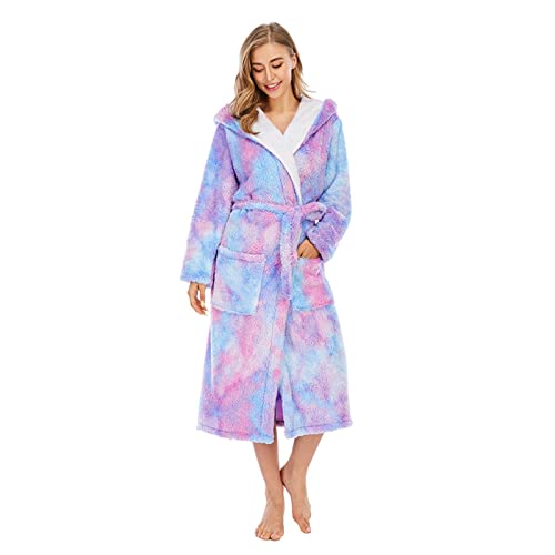 LTLCLZ Bademantel Damen Microfaser Nachthemd Morgenmantel mit aufgesetzten Taschen und Gürtel Saunamantel mit Kapuze Tie-Dye Homewear von LTLCLZ