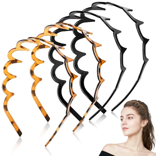 Zick-Zack-Stirnband mit elastischem Haifischzahn-Haarkamm, gewelltes hartes Stirnband mit rutschfestem gewelltem Zahn-Haarband für Damen und Herren, Schwarz + Bernstein, 4 Stück Zick-Zack-Stirnband mit elastischem Haifischzahn-Haarkamm, gewelltes hartes Stirnband mit rutschfestem gewelltem Zahn-Haarband für Damen und Herren, Schwarz + Bernstein, 4 Stück von LTMMC