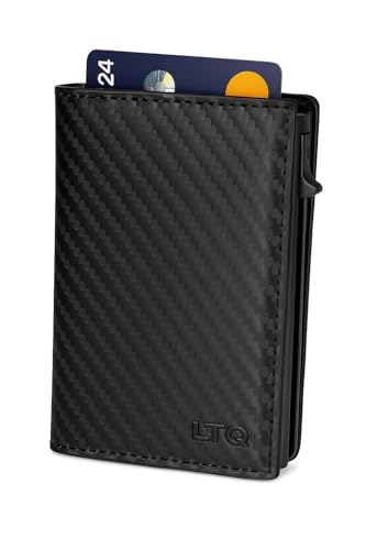 LTQpro Premium Smart Wallet mit AirTag Halterung Carbon I Kartenetui für 10 Karten I Magnetverschluss & RFID Schutz ohne Reißverschluss I klein + robust von LTQpro