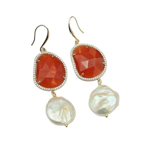 LTRAJUYNH Orange Paved White Coin Pearl Dangle Hook Earrings LTRAJUYNH Orange Paved White Coin Pearl Dangle Hook Earrings von LTRAJUYNH