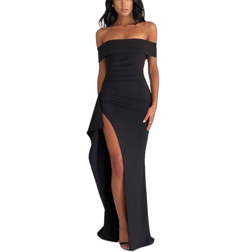 Damen Tube Top Schlitz Cocktail Kleider A-Linien ärmellos Schlauch Kleid, Sommer Plissiertes Wickelkleid(Black,s) von LTToLZTe