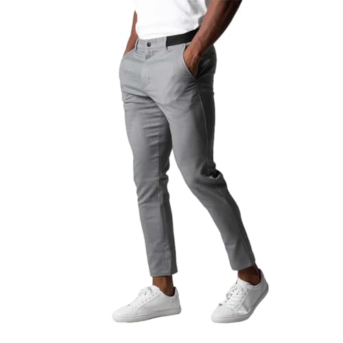 Herren-Kleid, aktiver Bund, Stretchhose, Herren-Freizeithose, atmungsaktiv, hochelastisch, geschäftlich, vielseitige Baumwollhose, schmale Hose mit kleinem Bein Hose Herren Jogginghose (Grey, XL) von LTWOTEJNG