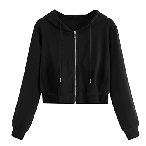 LTWOTEJNG Damen Strickjacke Sweatshirtjacke Kapuzenpullover Langarm Hoodie Y2k Sweatjacke Mit Kapuze Cropped Jacke mit Zip Mantel Leicht taillierte Herbst Winter Sweatshirt Jacke mit Kapuze von LTWOTEJNG