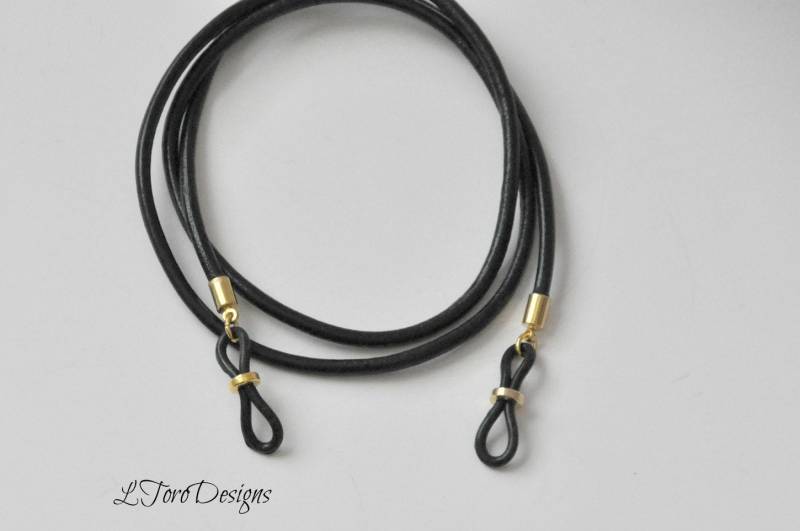 Brillenkette Aus Schwarzem Leder, Brillenband Vergoldetem Sonnenbrillenhalter Brillenkette Aus Schwarzem Leder, Brillenband Vergoldetem Sonnenbrillenhalter von LToroDesigns