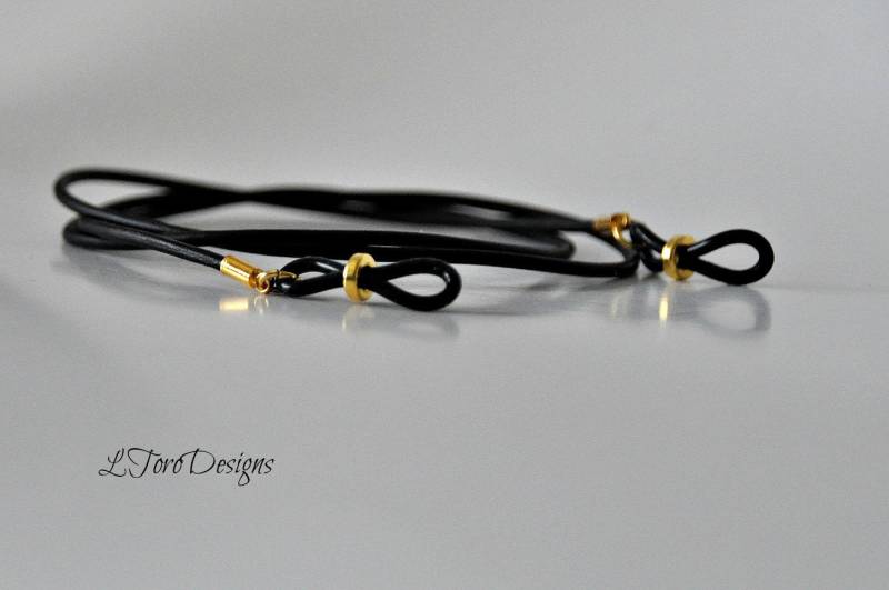 Brillenkette Aus Schwarzem Leder, Vergoldete Enden, Brillenband Brillenkette Aus Schwarzem Leder, Vergoldete Enden, Brillenband von LToroDesigns