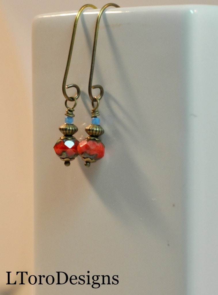 Ohrringe, Damen Baumeln Rote Bronze Schmuck, Accessoires, Tropfen Boho Dame Ohrring von LToroDesigns