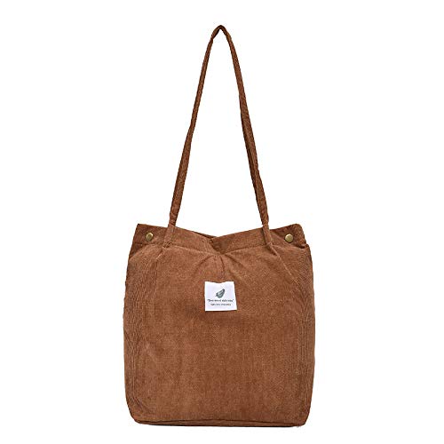 Cord Umhängetasche Damen, Schultertasche Groß Cord Tasche Lässige Tote Handtasche Fashion Stofftasche für mädchen Schule Uni Einkauf Büro (Kaffeefarbe) von LUANGHUAN