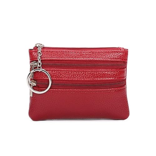 Damen Mini Geldbörse Münzbeutel Klein Portemonnaie Geldbeutel mit Reißverschluss und Schlüsselring Coin Purse Wallet Münzbörse (Rot) von LUANGHUAN