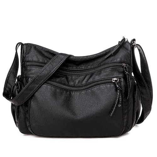 LUANGHUAN Damen Umhängetasche Schultertasche Frauen Handytasche zum Umhängen Crossbody Bag PU Leder Damentasche Schulterriemen Handtasche (Schwarz) von LUANGHUAN