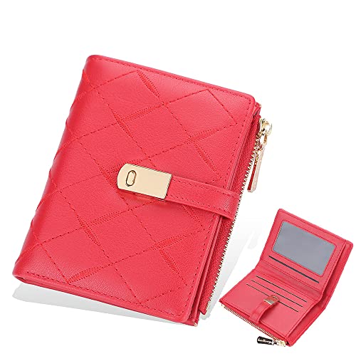 LUANGHUAN Klein Geldbörse Damen Leder, Geldbeutel Portmonee Damen mit RFID Schutz, Slim Wallet Brieftasche Frauen mit Münzfach (Rot) von LUANGHUAN