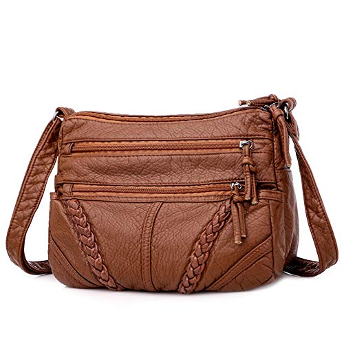 LUANGHUAN Kleine Handy Umhängetasche Damen Handytasche zum Umhängen PU Leder Crossbody Bag mit Breiter Gurt für frauen oder Mädchen (Braun) von LUANGHUAN