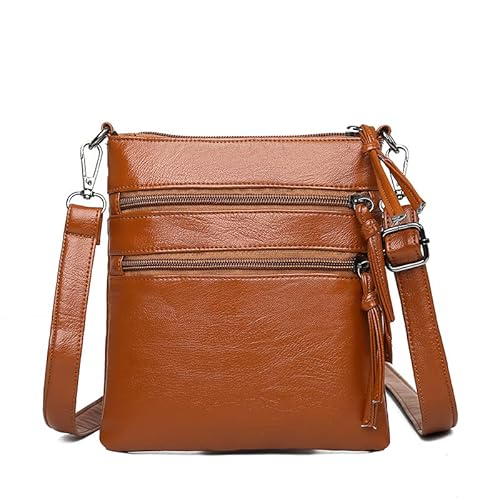 LUANGHUAN Umhängetasche Damen Klein Tasche Schultertasche Crossbody Bag mit praktischem Reißverschluss-Rückfach (Braun) von LUANGHUAN