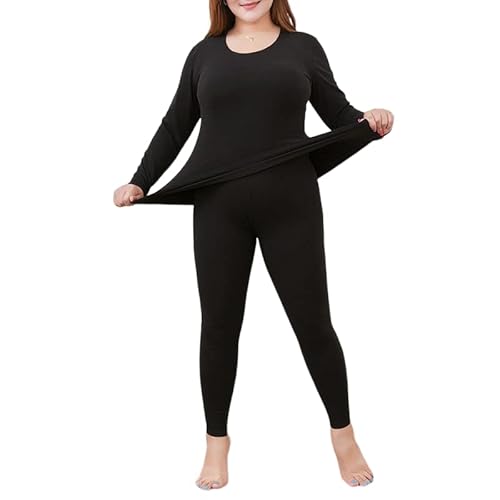 LUBOSE Damen Thermounterwäsche Set hautfreundliche Unterwäsche im Winter Hohe Taille Unterwäsche im Herbst und Winter (6XL, Schwarz) von LUBOSE