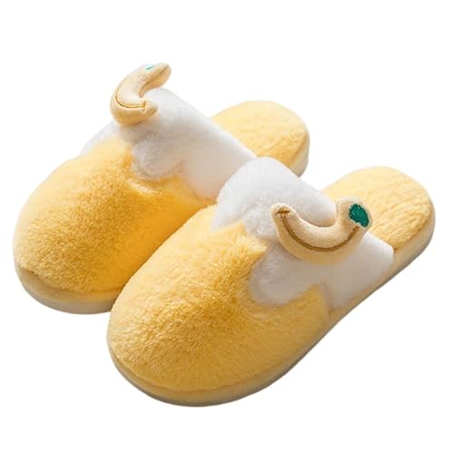 LUBOSE Damen fügen Samt Thermo Hausschuhe Plüsch Bequem Flauschig Weiche Hausschuhe Damen rutschfeste Hausschuhe (EU40/41, Bananen) von LUBOSE