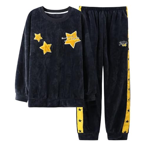 LUBOSE Flanell Herren Pyjama Anzug Warm und bequem Herren Pyjama 2-teiliger Herren Winter Schlafanzug (XL, Stern) von LUBOSE