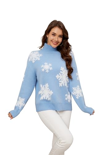 LUBOT 2024 neu Weihnachtspullover Damen Lustig Weihnachtspulli Ugly Christmas Sweater Rundhals mit Reindeer Weihnachts Pullover Weihnachtsoutfit, Blau XL von LUBOT