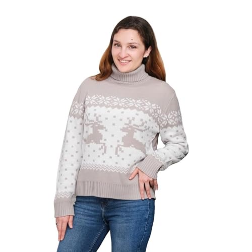 LUBOT 2024 neu Weihnachtspullover Damen Lustig Weihnachtspulli Ugly Christmas Sweater Rundhals mit Reindeer Weihnachts Pullover Weihnachtsoutfit, Grau XL von LUBOT