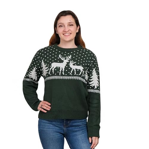 LUBOT 2024 neu Weihnachtspullover Damen Lustig Weihnachtspulli Ugly Christmas Sweater Rundhals mit Reindeer Weihnachts Pullover Weihnachtsoutfit, Grün L von LUBOT