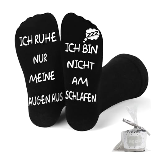 LUBOXIN Lustige Socken, Kuschelsocken Socken mit Spruch ICH BIN NICHT AM SCHLAFEN ICH RUHE NUR MEINE AUGEN AUS, Lustige Geburtstagsgeschenk Weihnachtsgeschenke für Männer Jungen Damen Papa Opa von LUBOXIN