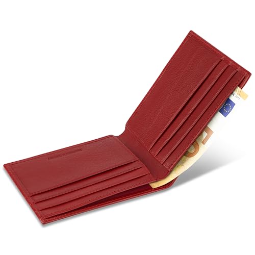 LUCA Portemonnaie Herren Leder – kleines Slim Wallet ohne Münzfach, RFID-Schutz, Handmade in Germany (Fuoco - rot) von LUCA