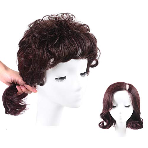 Haarteil, Echthaar, Toupet, gewellt, natürlicher Look, unsichtbar, für Frauen mit dünner werdendem oder weißem Haar, 13 x 14 cm, 25 cm, Tiefschwarz 1# von LUCASY