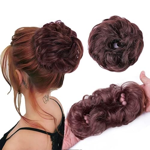 Bun Haarteile Unordentlicher synthetischer Haarknoten Scrunchy Donut Wellige Hochsteckfrisur Elastische Scrunchie-Haarteile Brauthaarteil Einfache Brötchen-Hochsteckfrisuren for Frauen Kinder Echthaar von LUCBEI