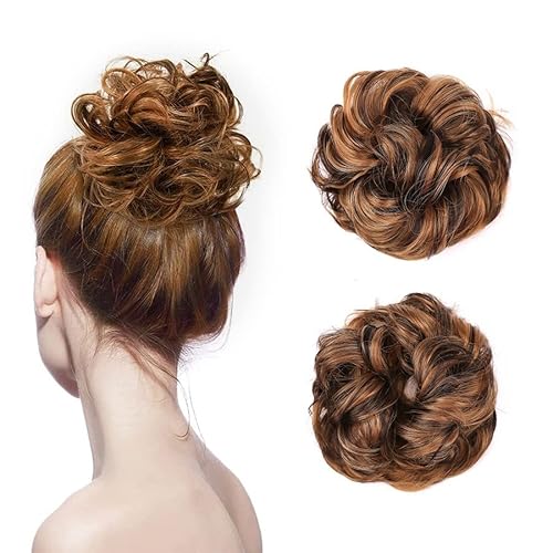 Bun Haarteile Unordentlicher synthetischer Haarknoten Scrunchy Donut Wellige Hochsteckfrisur Elastische Scrunchie-Haarteile Brauthaarteil Einfache Brötchen-Hochsteckfrisuren for Frauen Kinder Echthaar von LUCBEI