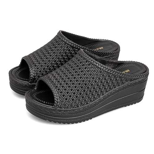 LUCBEI Slippers Damen-Steigung mit dicken unteren Pantoffeln weiblicher Sommer-beiläufiger Strand-Muffin mit hochhackigen Pantoffeln Outdoor-Mode Indoor (Color : Schwarz, Size : 35) von LUCBEI