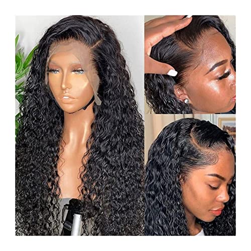 Perücken 13x4 Curly Lace Front Perücken Echthaar vorgezupft 180% Dichte Brasilianische Deep Wave Lace Frontal Perücke mit Babyhaar for schwarze Frauen Natural Black Für die tägliche Party. (Size : 18 von LUCBEI