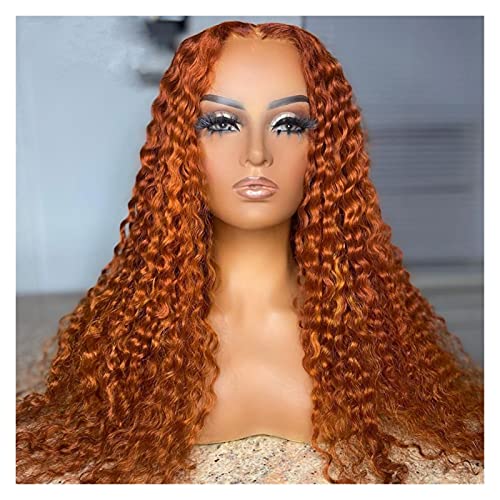 Perücken Bouncy Courly Lace Front Perücke for Frauen Lange Mittelteil Natürliche Haaransatz Synthetische Haarperücken perücke fasching (Color : Orange, Size : 26inches) von LUCBEI