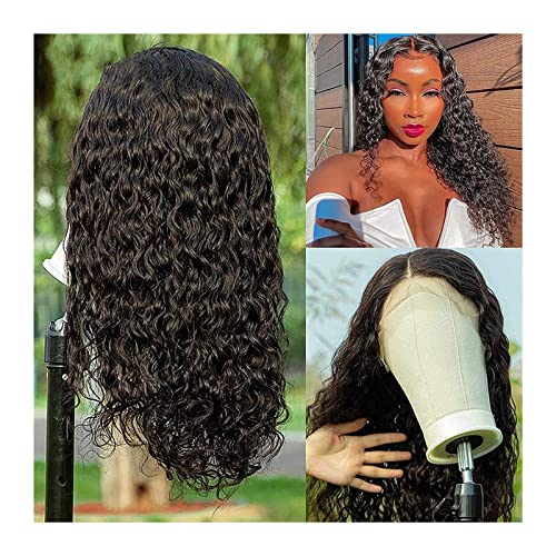 Perücken HD Transparente Spitzeperücken Indisches Echthaar 13 x 4 Wasserwelle Lace Front Echthaarperücken for Frauen 180% langes tiefes lockiges Remy-Haar 4 x 4 Spitzenverschlussperücke Für die täglic von LUCBEI