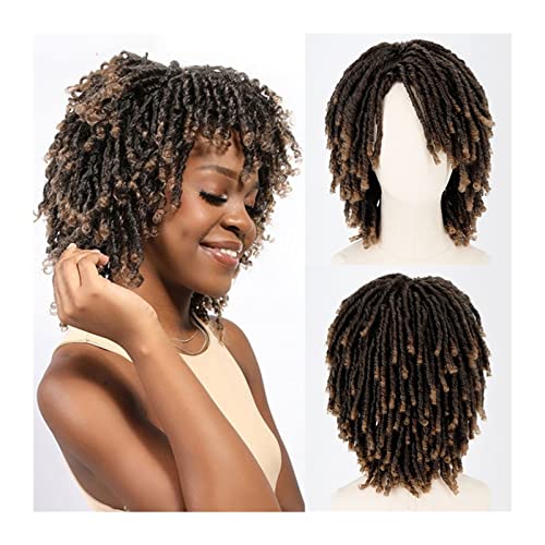 Perücken Kurze geflochtene Perücken for schwarze Frauen, kurze Dreadlock-Perücken, 40,6 cm, Afro-Zöpfe, lockige, synthetische Faux Locs, Twist-Flechten, kurze Perücken perücke fasching (Color : 001, von LUCBEI