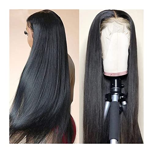 Perücken Lace Front Echthaar Perücken for Frauen HD Transparent Brasilianisches Echthaar 150% langes glattes Remy Haar Lace Frontal Perücke Pre gezupft mit Babyhaar perücke fasching (Color : 13x4 HD von LUCBEI