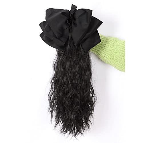 Perücken Perücke Pferdeschwanz Schleife Haarschmuck Mädchen Greifclip Wasser Ripple Pferdeschwanz Zopf Hochwertige Perücke Für die tägliche Party. ( Color : Schwarz , Size : Black bow ) von LUCBEI