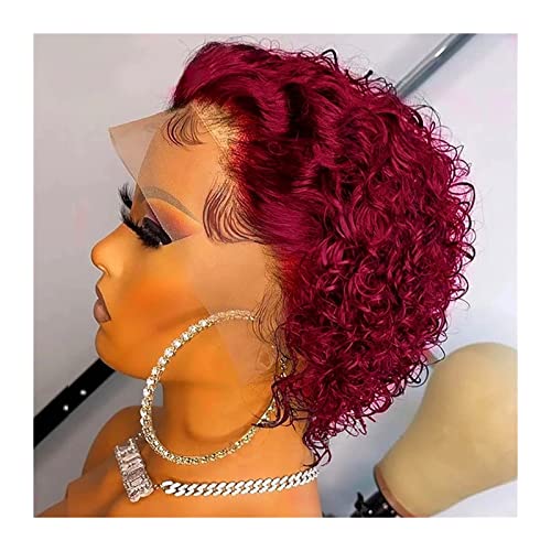 Perücken Pixie Cut 13 × 1 Lace Frontal Wig Short Spring Curl Echthaarperücke for Frauen Brasilianisches Remy-Haar Transparente Lace Front Perücke Für die tägliche Party. (Color : 99J, Size : Pixie C von LUCBEI