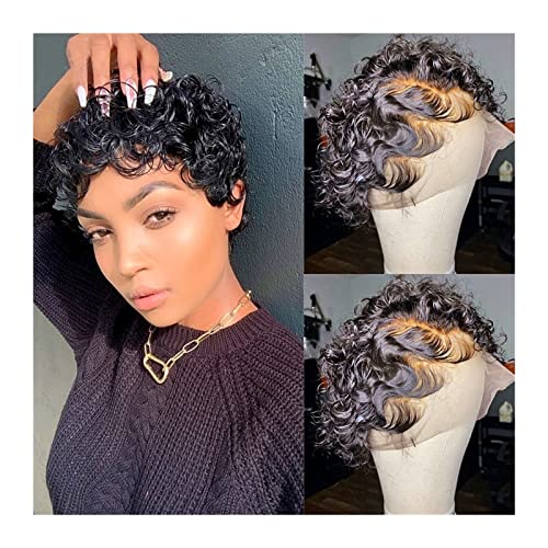 Perücken Pixie Cut Lace Front Echthaarperücken Schwarze kurze lockige brasilianische Remy-Haar-Spitze-Perücken mit Babyhaar Natural Fashion Perücken for schwarze Frauen perücke fasching (Size : 150% von LUCBEI