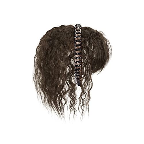 Perücken Simulation Haar Pony Perücke Stück Stirn Haarband Pony Eine Perücke Kopffüller Haarabdeckung Weißes Haar Mädchen Perücken perücke fasching (Color : Light brown curly hair-25CM) von LUCBEI