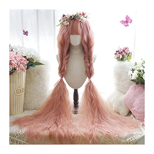 Synthetische Perücke Super lange Kunsthaarperücke, 120 cm Maislockeperücke mit Pony, natürliche hitzebeständige Prinzessin Lolita Cosplay Perücke Party Kostüm Halloween Perücke Cosplay Perücke (Color von LUCBEI