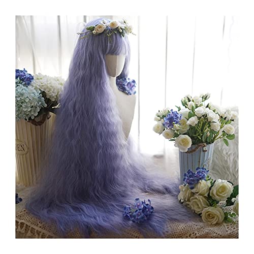 Synthetische Perücke Super lange Kunsthaarperücke, 120 cm Maislockeperücke mit Pony, natürliche hitzebeständige Prinzessin Lolita Cosplay Perücke Party Kostüm Halloween Perücke Cosplay Perücke (Color von LUCBEI