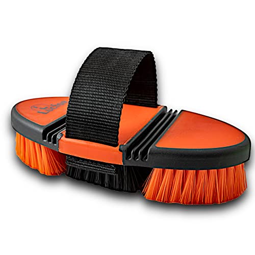 LUCFOR Kardätsche für Pferde Flexible Groom Pferdebürste flexibel orange | Das Putzzeug für Pferde in der Putzbox als Zubehör mit weichen Borsten | Kardätsche Pferd für Kinder und Pferdefreunde von LUCFOR