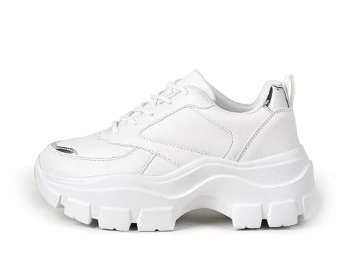 LUCK STEP Damen Chunky Sneaker Dicke Sohle Plattform Sneakers Alltag Schnüren Wanderschuhe(Weißsilber01,10US-41EU-8UK) von LUCK STEP